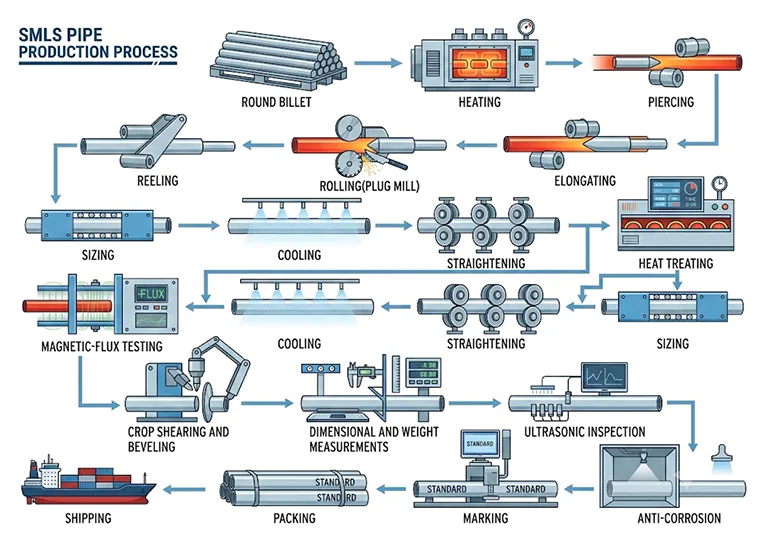 Illustration of Seamless Pipe Production Process